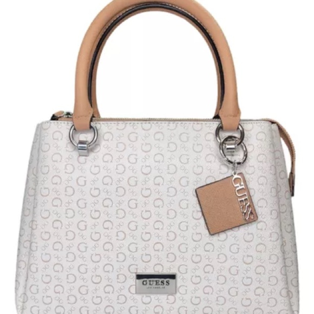 Elegant White Leather Satchel with Gold Accents